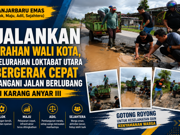 Jalankan Arahan Wali Kota, Kelurahan Loktabat Utara Bergerak Cepat Tangani Jalan Berlubang di Karang Anyar III