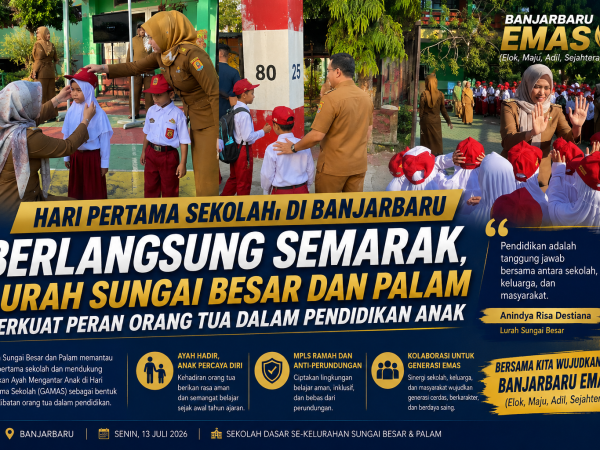 Hari Pertama Sekolah di Banjarbaru Berlangsung Semarak, Lurah Sungai Besar dan Palam Perkuat Peran Orang Tua dalam Pendidikan Anak