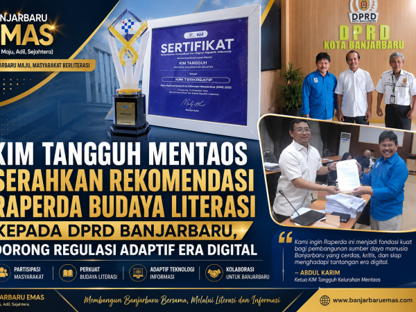 KIM Tangguh Mentaos Serahkan Rekomendasi Raperda Budaya Literasi kepada DPRD Banjarbaru, Dorong Regulasi Adaptif Era Digital