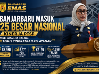 Banjarbaru Masuk 25 Besar Nasional Kinerja PTSP, Wali Kota Lisa Halaby: Terus Tingkatkan Pelayanan