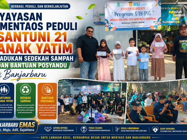 Yayasan Mentaos Peduli Santuni 21 Anak Yatim, Padukan Sedekah Sampah dan Bantuan Posyandu di Banjarbaru