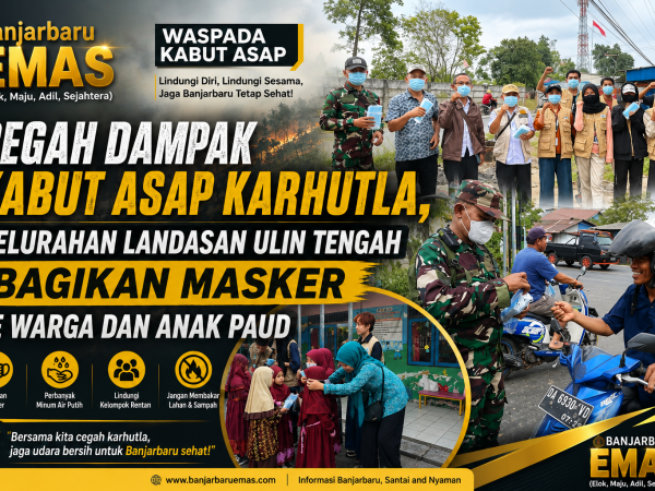 Cegah Dampak Kabut Asap Karhutla, Landasan Ulin Tengah Bagikan Masker ke Warga dan Anak PAUD