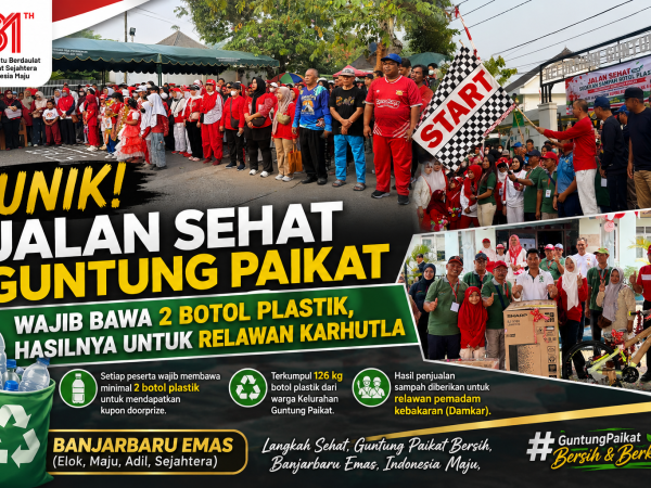 Unik! Jalan Sehat Guntung Paikat Wajib Bawa 2 Botol Plastik, Hasilnya untuk Relawan Karhutla