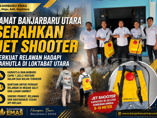 Camat Banjarbaru Utara Serahkan Jet Shooter, Perkuat Relawan Hadapi Karhutla di Loktabat Utara